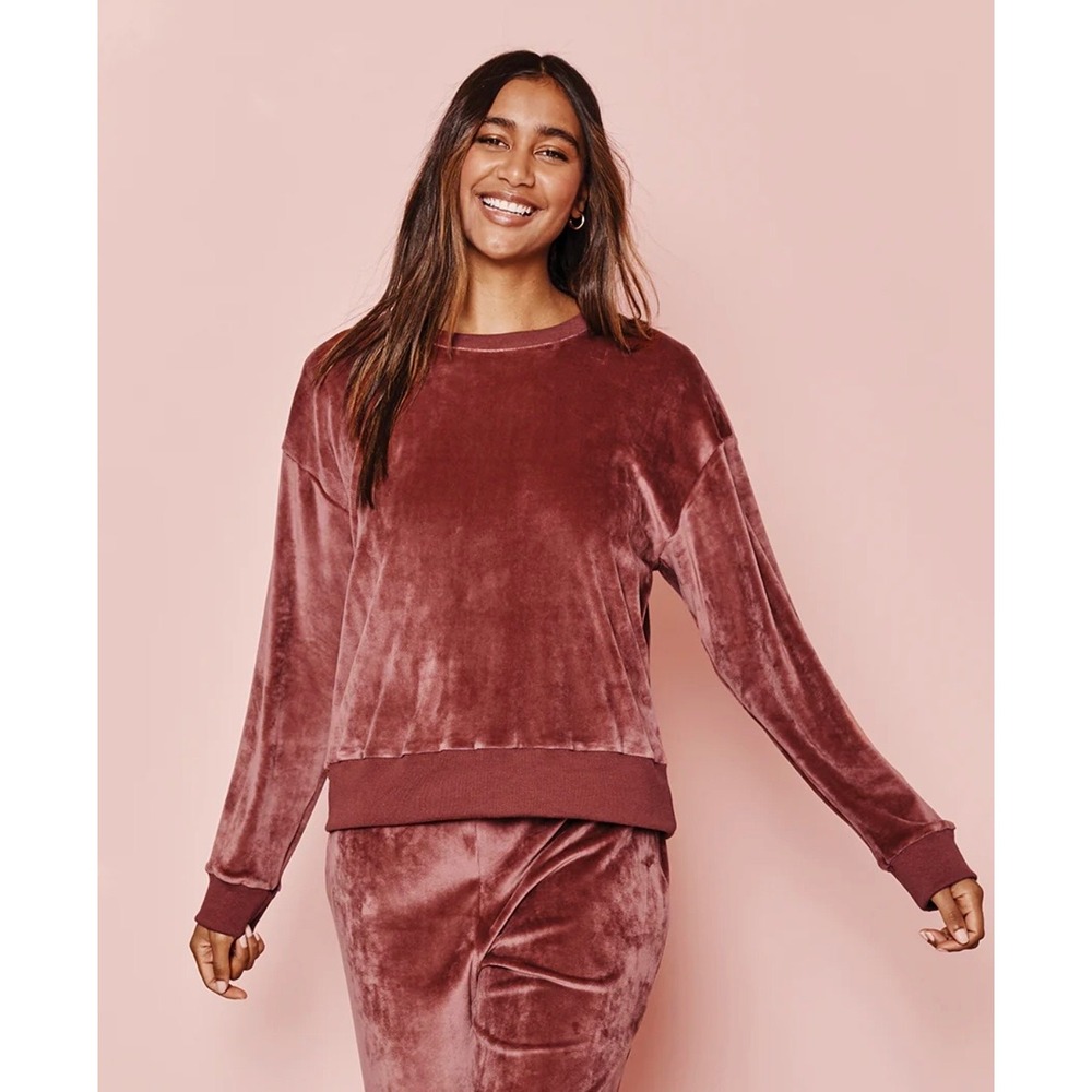 Summersalt The Plush Velour Relaxed Crew Sweatshirt Rosewood‎ Size XS